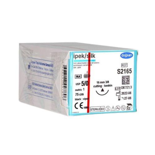 Doğsan İpek 5/0 16 3/8 Keskin (▼) 75cm Emilemeyen Sütür 12 Ad./Pkt