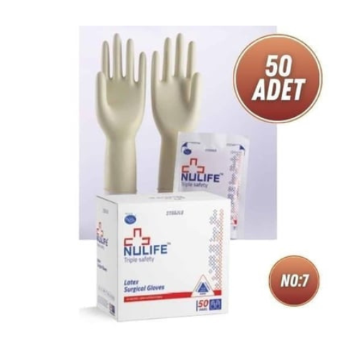 Nulife Lateks Cerrahi Eldiven Pudralı