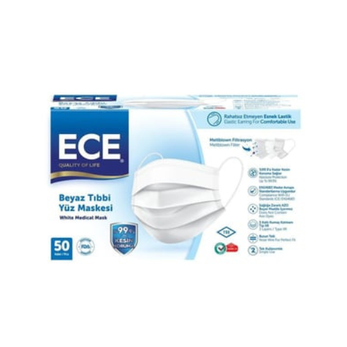 Ece Yumuşak Elastik Kulaklıklı Beyaz Yüz Maskesi