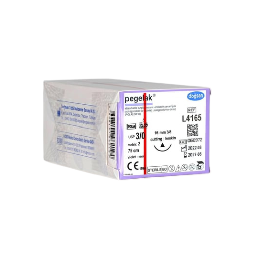 Pegelak 3/0 16 3/8 Keskin (Δ) 75cm PGLA Emilebilir Sütür 12 Ad./Pkt
